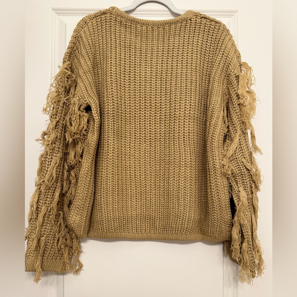NWT Hayden Tan Fringe Sleeve Chunky Knit Sweater -M/L - Picture 6 of 10
